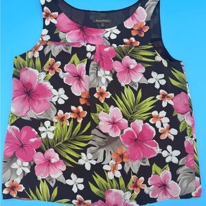 Tommy Bahama silk sleeveless top -  brown, pinks and green floral.  Size Large